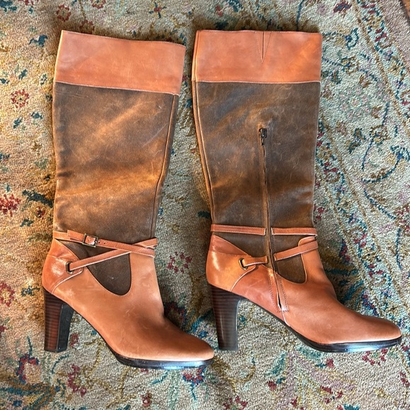 LAUREN RALPH LAUREN MISA Brown Leather Suede Knee High Boots - Picture 5 of 16